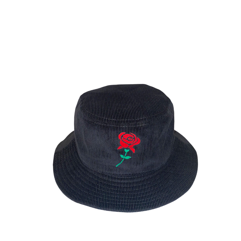Red Rose Corduroy Bucket Hat - Black